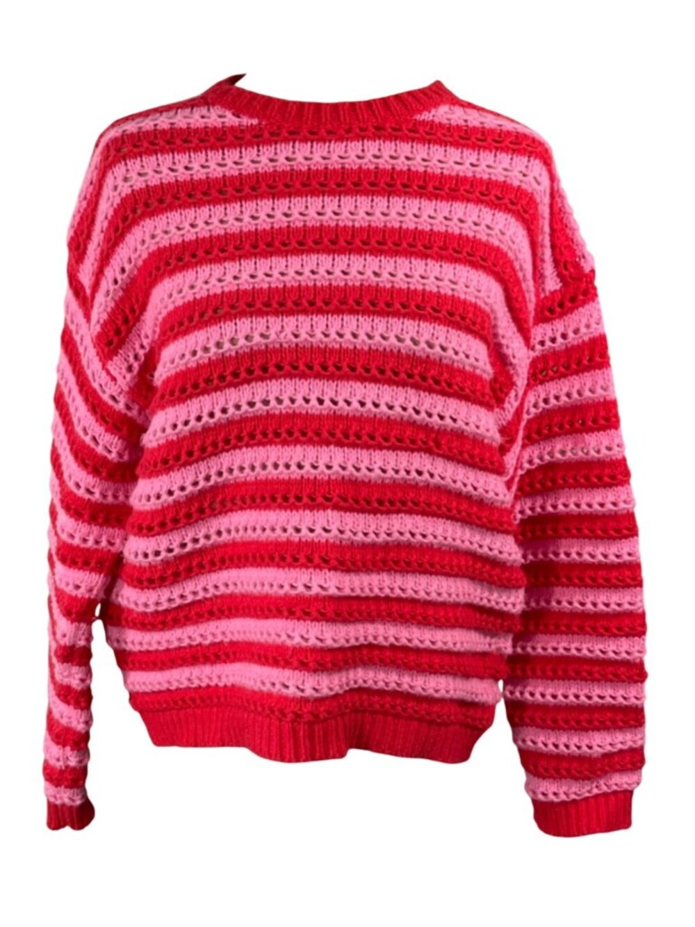 Strut & Bolt Sweater Chunky Knit Pink Red Stripe Size L Large Crew Neck